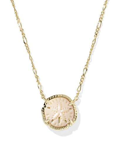 SAND DOLLAR SHORT PENDANT NECKLACE GOLD NATURAL MOTHER OF PEARL
