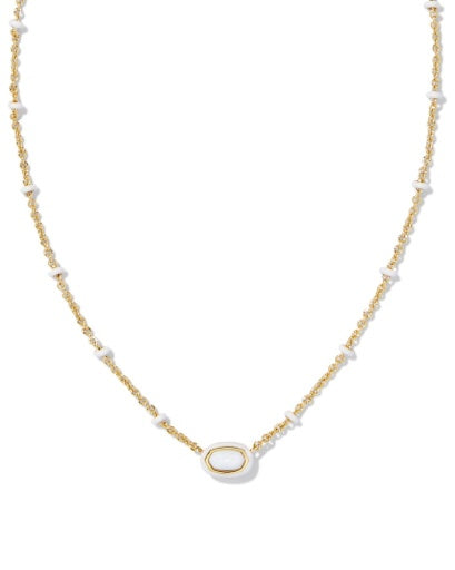 MINI ELISA ENAMEL FRAME SHORT PENDANT NECKLACE GOLD WHITE MOTHER OF PEARL