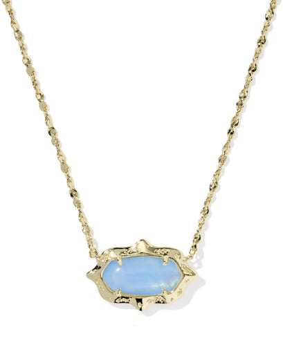 ELISA SCALLOP FRAME SHORT PENDANT NECKLACE GOLD SKY BLUE IRIDESCENT ABALONE