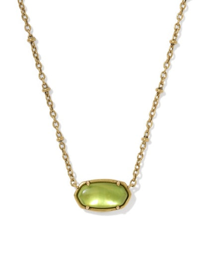 TIGER STRIPED ELISA SHORT PENDANT NECKLACE VINTAGE GOLD CHARTREUSE GREEN MOTHER OF PEARL