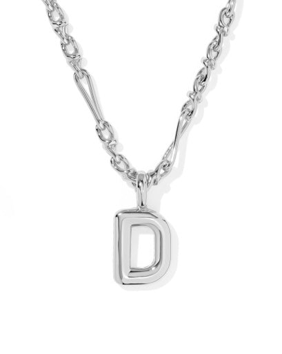 BUBBLE LETTER D SHORT PENDANT NECKLACE SILVER