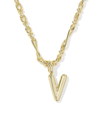 BUBBLE LETTER V SHORT PENDANT NECKLACE GOLD