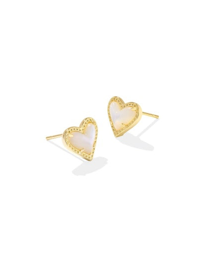Ari Heart Stud Earrings Gold Ivory Mother Of Pearl