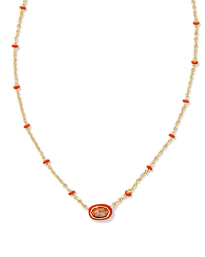 MINI ELISA ENAMEL FRAME SHORT PENDANT NECKLACE GOLD VARIEGATED ORANGE MAGNESITE