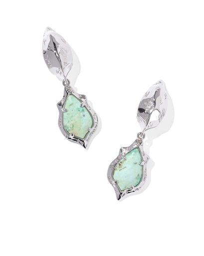 ADRIANA SCALLOP FRAME HUGGIE EARRINGS SILVER SEA GREEN CHRYSOCOLLA