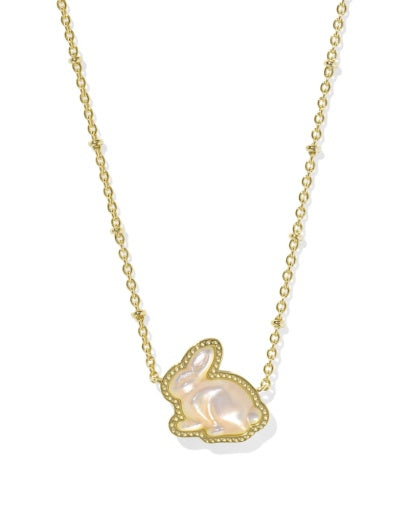 Bunny Short Pendant Necklace Gold Taupe Mother of Pearl