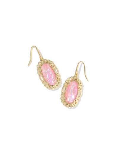 Dani Figaro Frame Drop Earrings Gold Pink Iridescent Mother Of Pearl