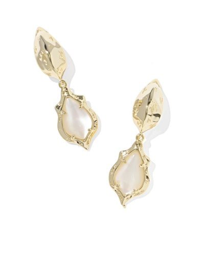ADRIANA SCALLOP FRAME HUGGIE EARRINGS GOLD NATURAL MOTHER OF PEARL