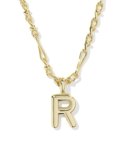 BUBBLE LETTER R SHORT PENDANT NECKLACE GOLD