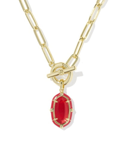ELISA ENAMEL LINK AND CHAIN NECKLACE GOLD RED ILLUSION