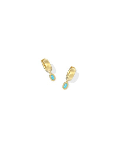 MINI ELLIE WIDE HUGGIE EARRINGS GOLD BLUE LAB GROWN OPAL