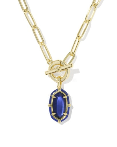 ELISA ENAMEL LINK AND CHAIN NECKLACE GOLD NAVY MOTHER OF PEARL