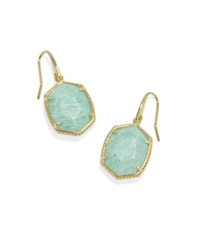 DAPHNE FRAME DROP EARRINGS GOLD TEAL AMAZONITE