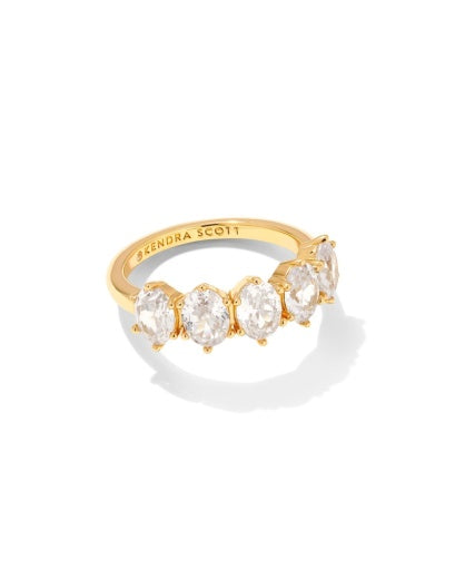 CAILIN CRYSTAL BAND RING GOLD METAL WHITE CZ 5