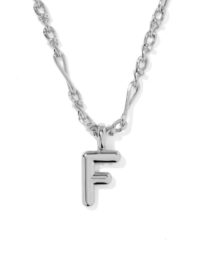 BUBBLE LETTER F SHORT PENDANT NECKLACE SILVER
