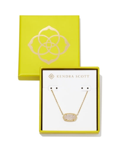 BOXED ELISA PENDANT NECKLACE W/ LID GOLD IRIDESCENT DRUSY