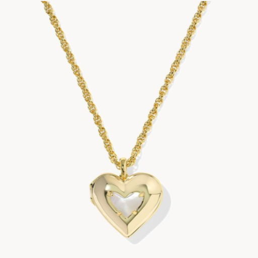 ARI PUFFY HEART LOCKET SHORT PENDANT NECKLACE GOLD IVORY MOTHER OF PEARL