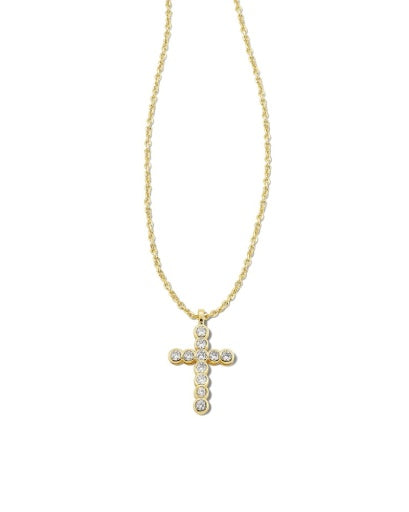 CROSS CRYSTAL PENDANT NECKLACE - GOLD WHITE CRYSTAL