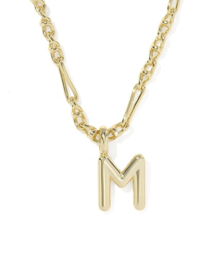 BUBBLE LETTER M SHORT PENDANT NECKLACE GOLD
