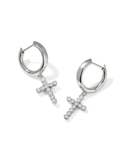 CROSS CRYSTAL HUGGIE EARRINGS - GOLD WHITE CZ