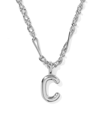 BUBBLE LETTER C SHORT PENDANT NECKLACE SILVER