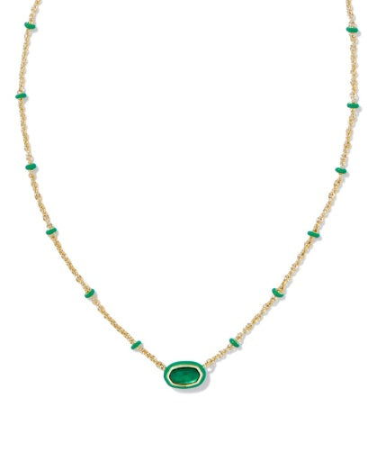 Mini Elisa Enamel Frame Short Pendant Necklace Gold Emerald Illusion