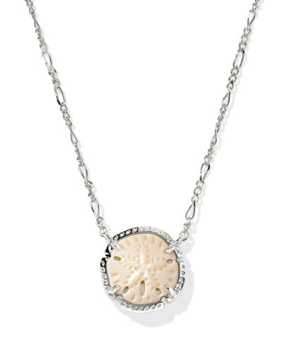 SAND DOLLAR SHORT PENDANT NECKLACE SILVER NATURAL MOTHER OF PEARL