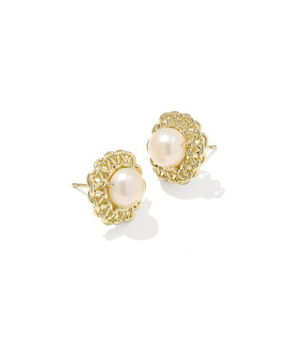 GABRIELLA PEARL STUD EARRINGS GOLD FRESHWATER CULTURED PEARL
