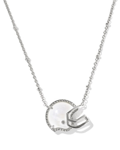 Football Helmet Pendant Necklace Silver Ivory Mother Pearl