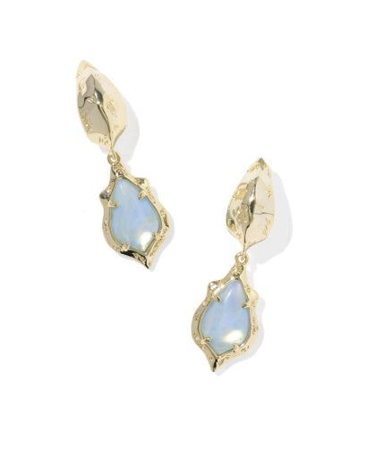 ADRIANA SCALLOP FRAME HUGGIE EARRINGS GOLD SKY BLUE IRIDESCENT ABALONE