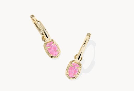EMILIE HUGGIE EARRINGS GOLD PINK IRIDESCENT GLITTER GLASS
