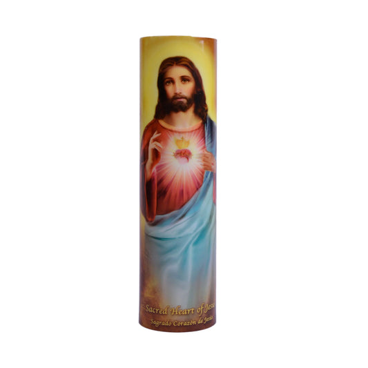 Saints Gift Collection Sacred Heart of Jesus LED Candle | Beautiful Religious Catholic Devotional LED Flameless Prayer Candle