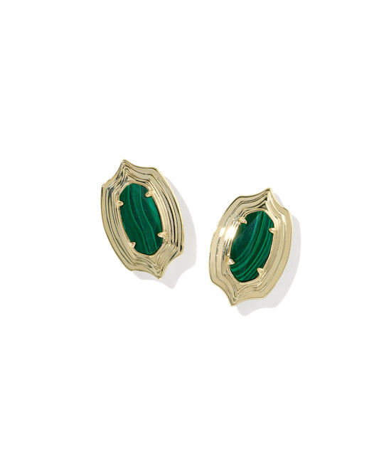 ELLIE STEP FRM STUD EAR GOLD GREEN MALACHITE