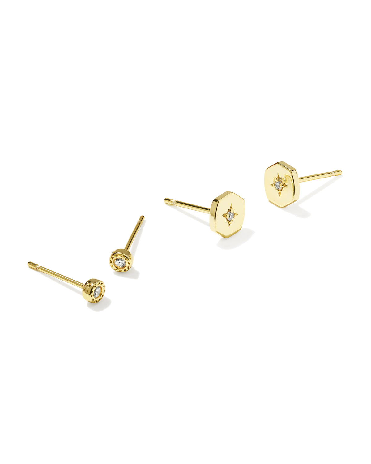 ARLENE STUD EARRING SET GOLD METAL WHITE CZ