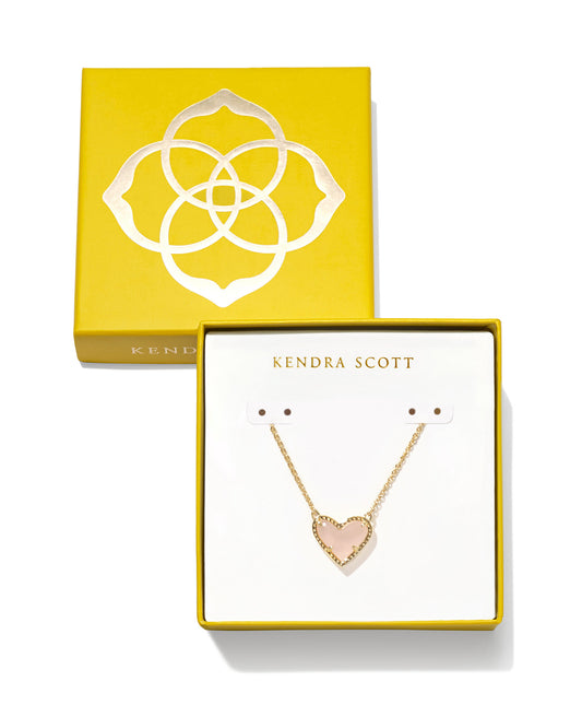 BOXED ARI HRT PND W/LID GOLD ROSE QUARTZ