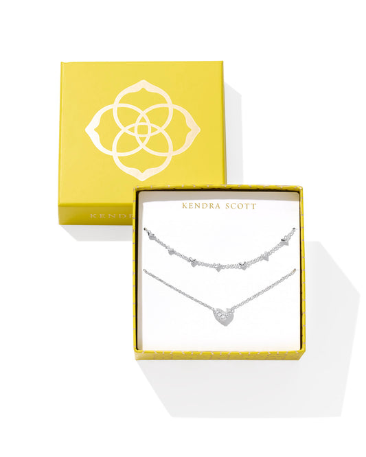 Ari And Haven Heart Necklace Gift Set Silver White CZ