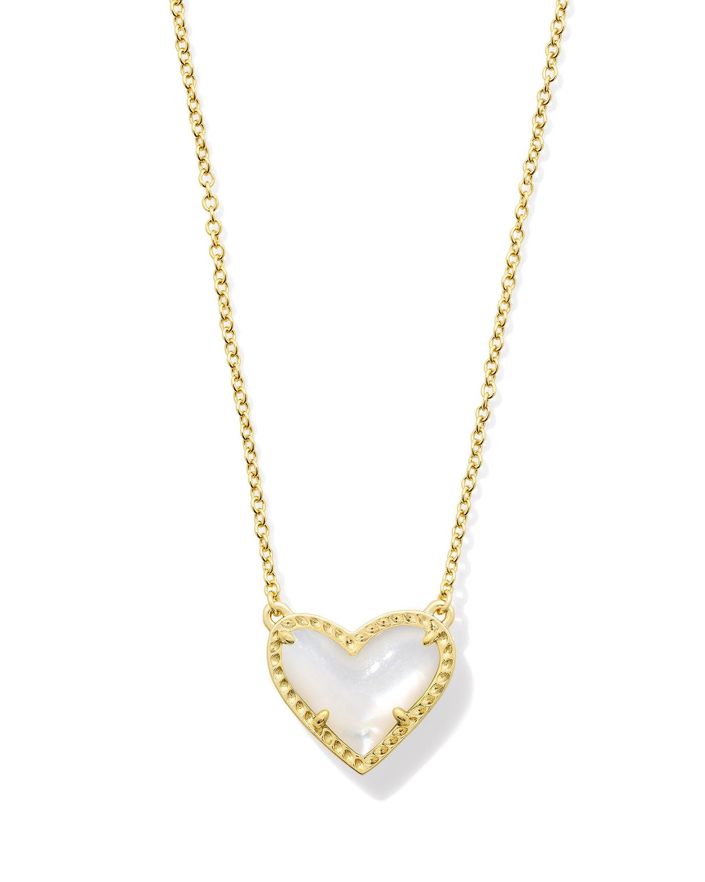 ARI HEART SHORT PENDANT NECKLACE GOLD IVORY MOTHER OF PEARL