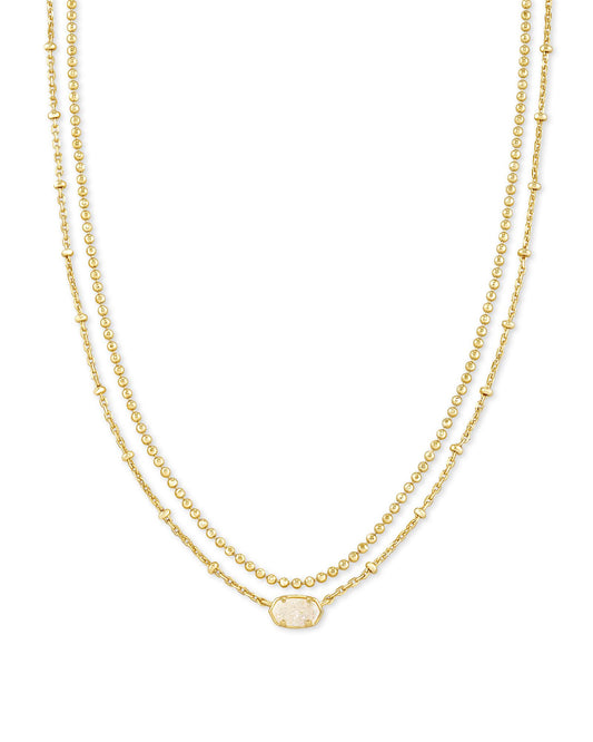 EMILIE MULTI STRAND NECKLACE GOLD IRIDESCENT DRUSY