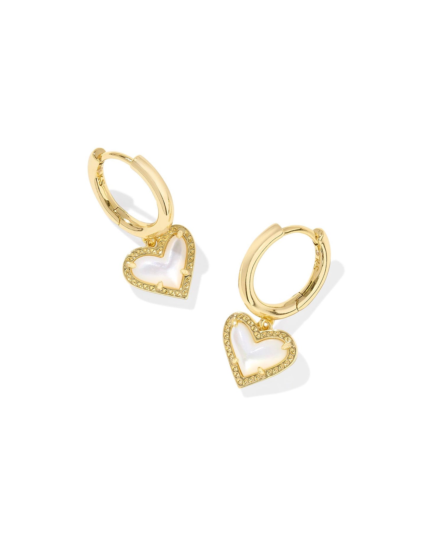 ARI HEART HUGGIE EARRINGS GOLD IVORY MOTHER OF PEARL