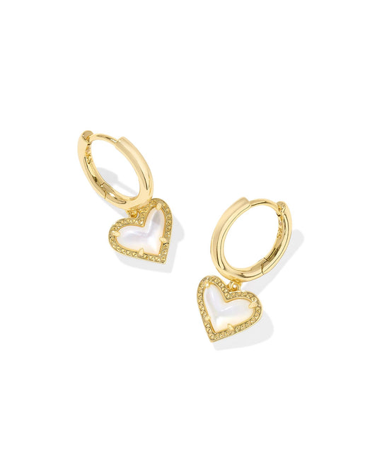 ARI HEART HUGGIE EARRINGS GOLD IVORY MOTHER OF PEARL