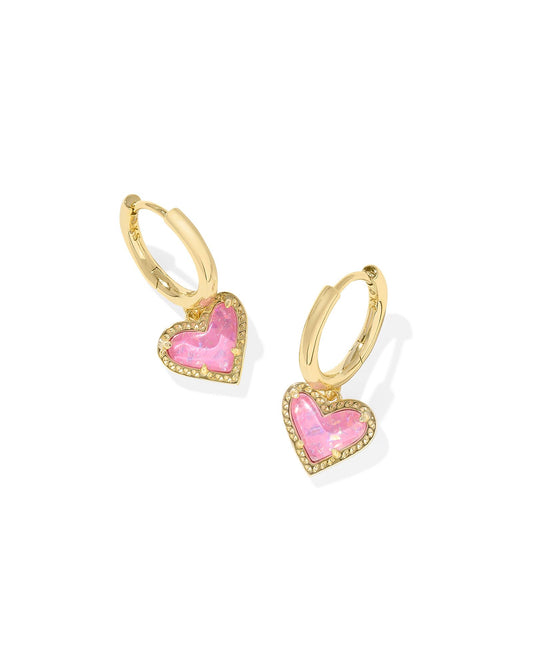 ARI HEART HUGGIE EAR GLD PINK IRDSCNT GLTR GLS