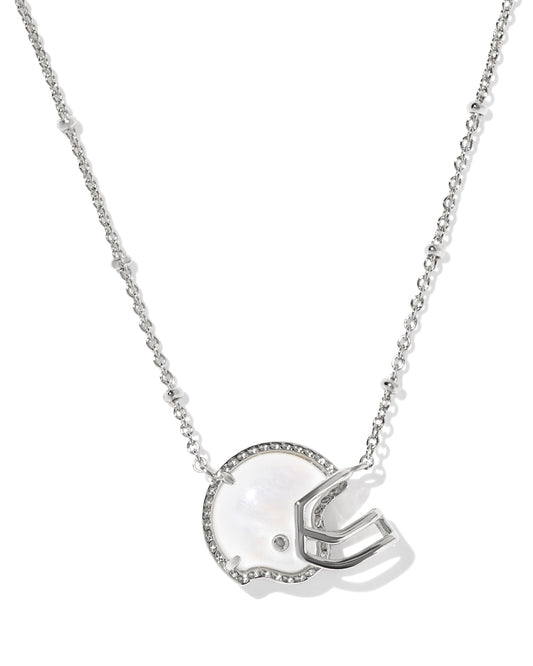 FOOTBALL HELMET SHORT PENDANT NECKLACE SILVER IVORY MOTHER OF PEARL