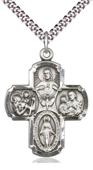 Extel Large Pewter Traditional Catholic 5-Way Cross Cruciform Pendant with 24" chain