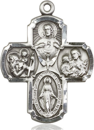 Extel Large Pewter Traditional Catholic 5-Way Cross Cruciform Pendant with 24" chain