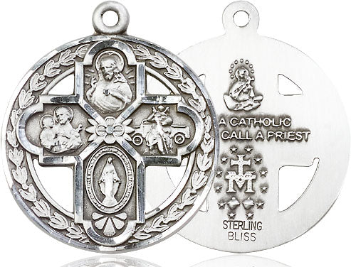 Extel Large Sterling Silver Traditional Catholic 4-Way Cross Medal