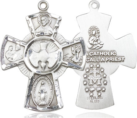 Extel Large Sterling Silver Traditional Catholic 5-Way Cross Medal