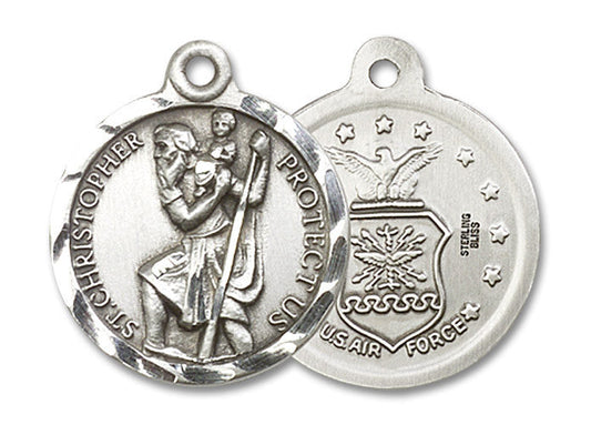 Extel Round Medium Sterling Silver St Christopher Air Force Medal, Made in USA