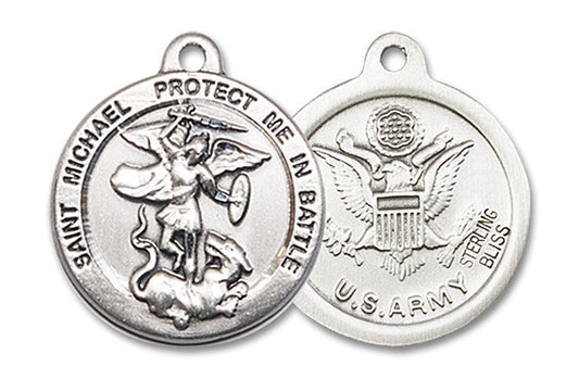 Extel Round Medium Sterling Silver St Michael Army Medal, Made in USA
