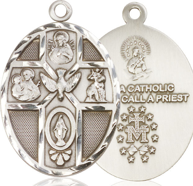 Extel Large Sterling Silver Catholic 5-Way Cross Pendant