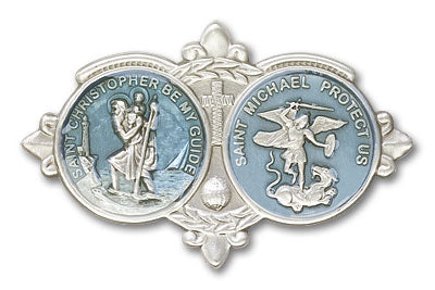 St. Christopher St. Michael Auto Sun Visor Clip Antique Silver